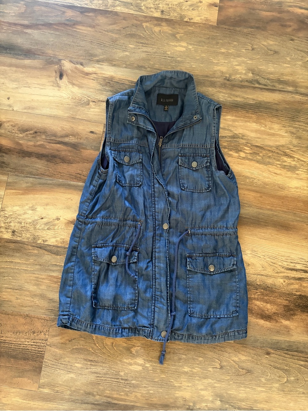 Blu Pepper Blue Denim Utility Vest with Multiple Pockets